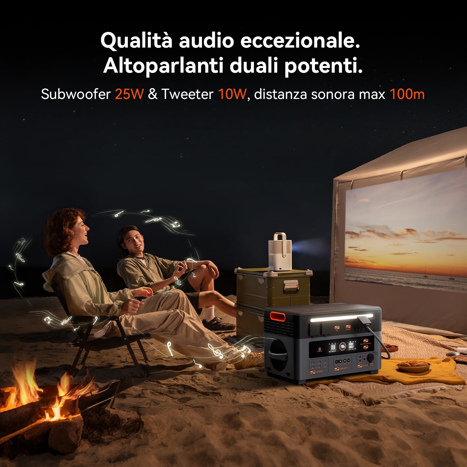 OSCAL PowerMax 2400Pro Centrale Elettrica Portatile (Modello 2025 aggiornato), batteria LiFePO4 2016 Wh, 2400W(Picco 4800W), on/off grid, Due altoparlanti, UPS 5ms, ideale per camp/camper/emergenze