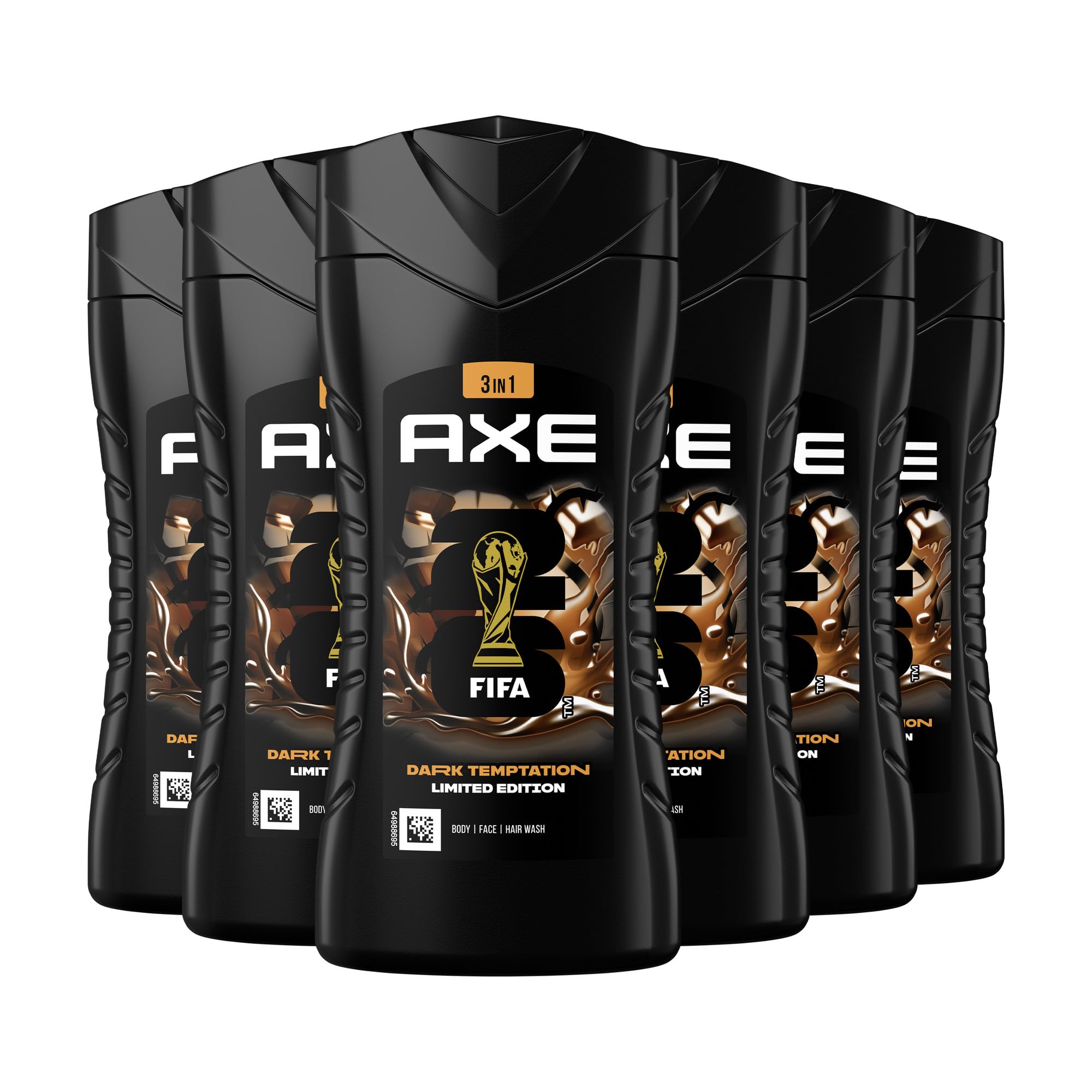 Axe 3-in-1 Duschgel & Shampoo Dark Temptation für ganztägige Frische, unwiderstehlichen Duft und eine angenehme Dusche dermatologisch getestet 6x 250 ml