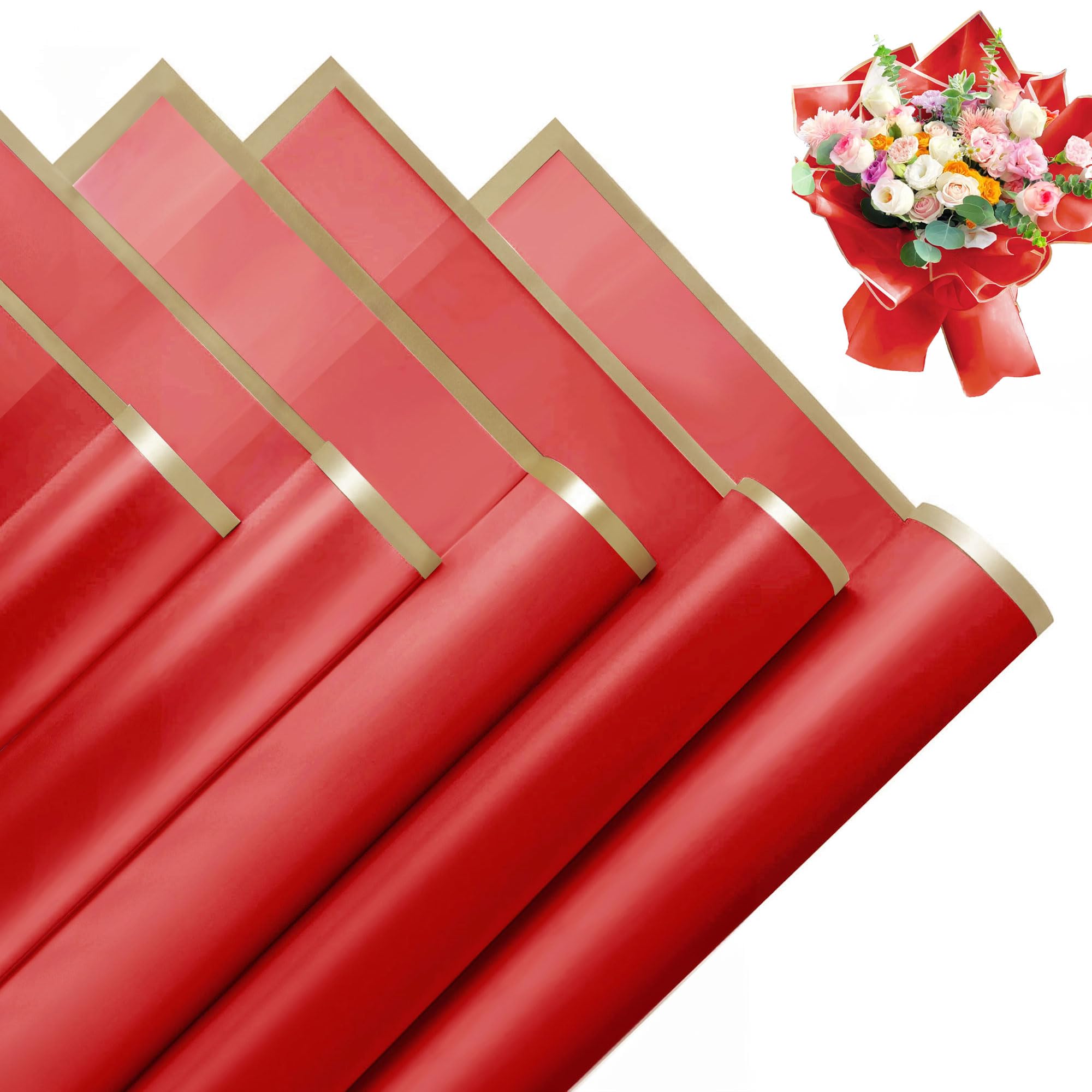 Alijoy 20 Sheets Flower Wrapping Papers - 22.8" x 22.8", Red Floral Wrap Paper for Bouquet Packaging, Waterproof Flower Paper Wrap for Wedding, Birthday, Anniversary(Bright Red)