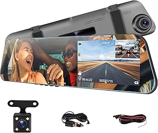 Mirror Dash cam Backup Camera, 4.5 inch with 1080P IPS Screen Mirror for Cars Front and Rear View Backup Camera Night Vision, Parking Assistance, Loop Recording, 24 Hours Parking Mode, G-Sensor