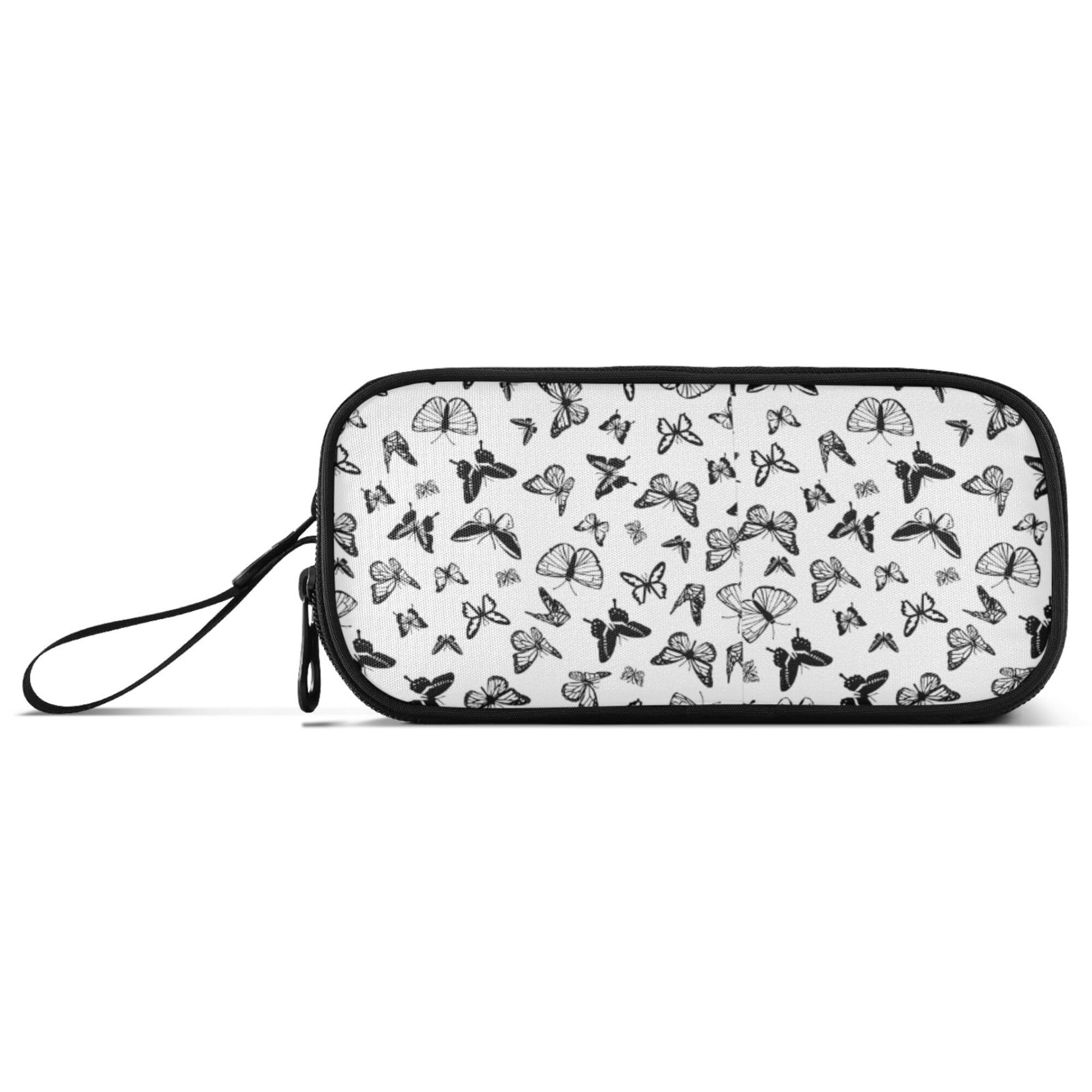 Fisyme Butterflies Black White Pencil Case Large Capacity Pen Box Makeup Pouch Holder Organizer Stationery Bag for School Office College Traval, A02B22026