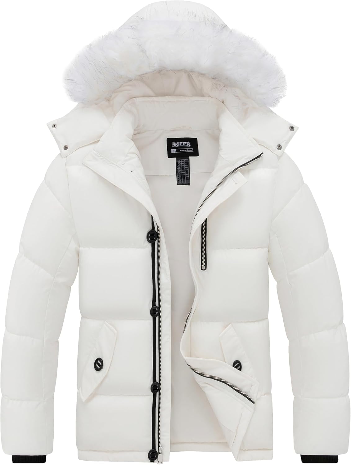 Skieer Men’s Hooded Puffer Jacket Outdoor Waterproof Winter Coat Warm Parka with Detachable Hood Skieer Men’s Hooded Puffer Jacket Outdoor Waterproof Winter Coat Warm Parka with Detachable Hood