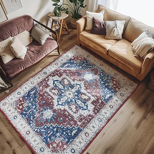 Miniatura 7 de jinchan Alfombra vintage para interiores, de 6 x 9 pies, lavable, delgada, de felpilla, con estampado floral, retro, antideslizante, para sala de