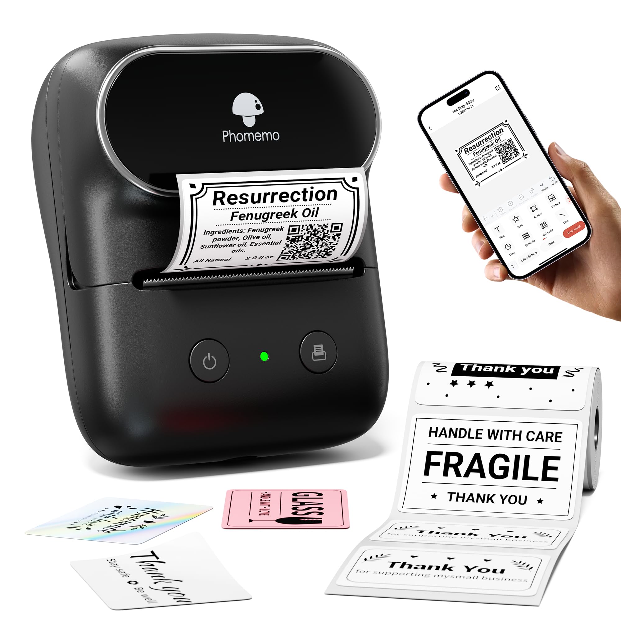 Phomemo M108 Etiquetadora Bluetooth, Etiquetadora Adhesivas Termica Impresora Etiquetas Autoadhesivas Compatible con iOS Android y PC,Portátil Label Printer para Tienda Hogar con Etiqueta, Negro