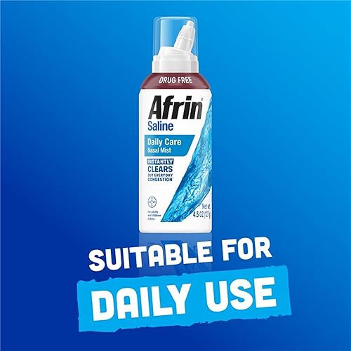 Miniatura 5 de Afrin Paquete doble de aerosol nasal salino, 100% libre de medicamentos, solución salina, spray nasal de cuidado diario para congestión diaria y