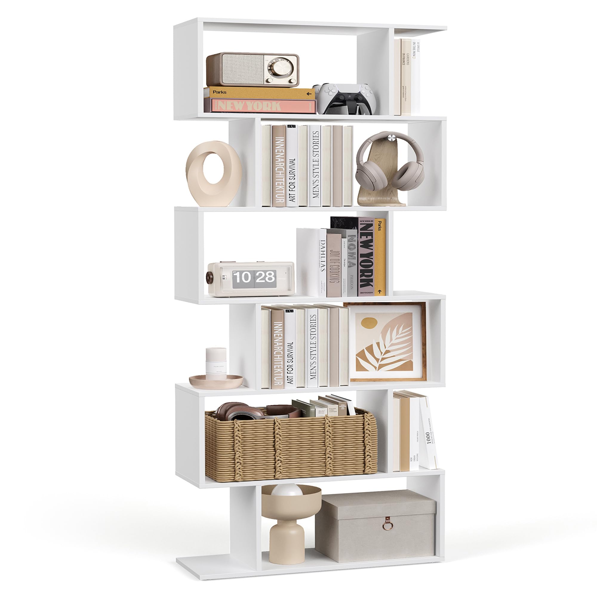 VASAGLE Bücherregal, Regal mit 6 Ebenen, 24 x 70 x 191,6 cm, Standregal, Büroregal, freistehend, Dekoregal, zur Präsentation, modern, für Wohnzimmer, Schlafzimmer, Büro, weiß LBC61WT