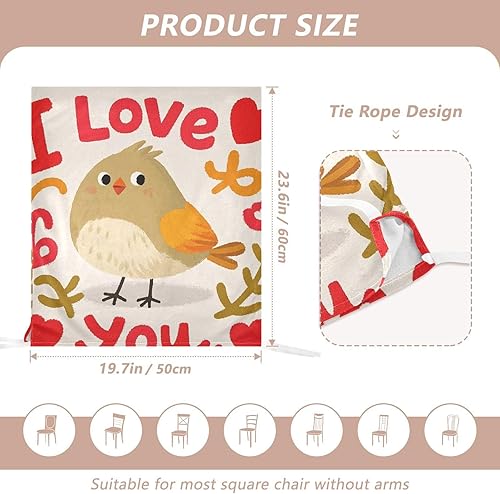 Miniatura 3 de Juego de 6 fundas decorativas para sillas de comedor con texto en inglés "I Love You", diseño de pájaro de dibujos animados para dormitorio,