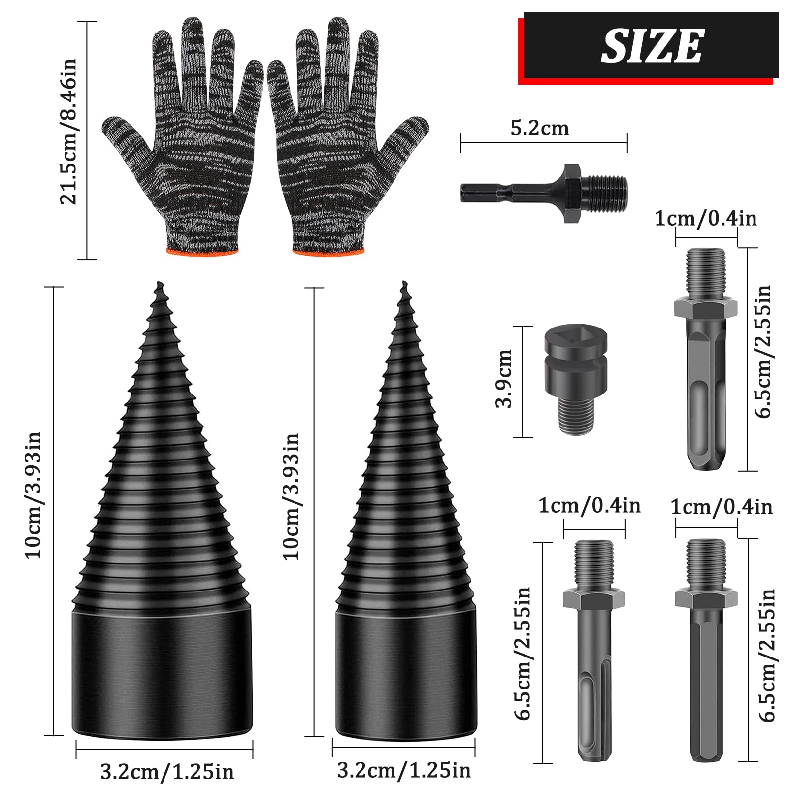 Holzspalter Schraube Kegel, 32+42mm Spaltholzkegel Bohrer Brennholzspalter mit 5 Bohrgriffe Hause Bohrmaschine Präzises & schnelles Spalter für Holz Kegelspalter