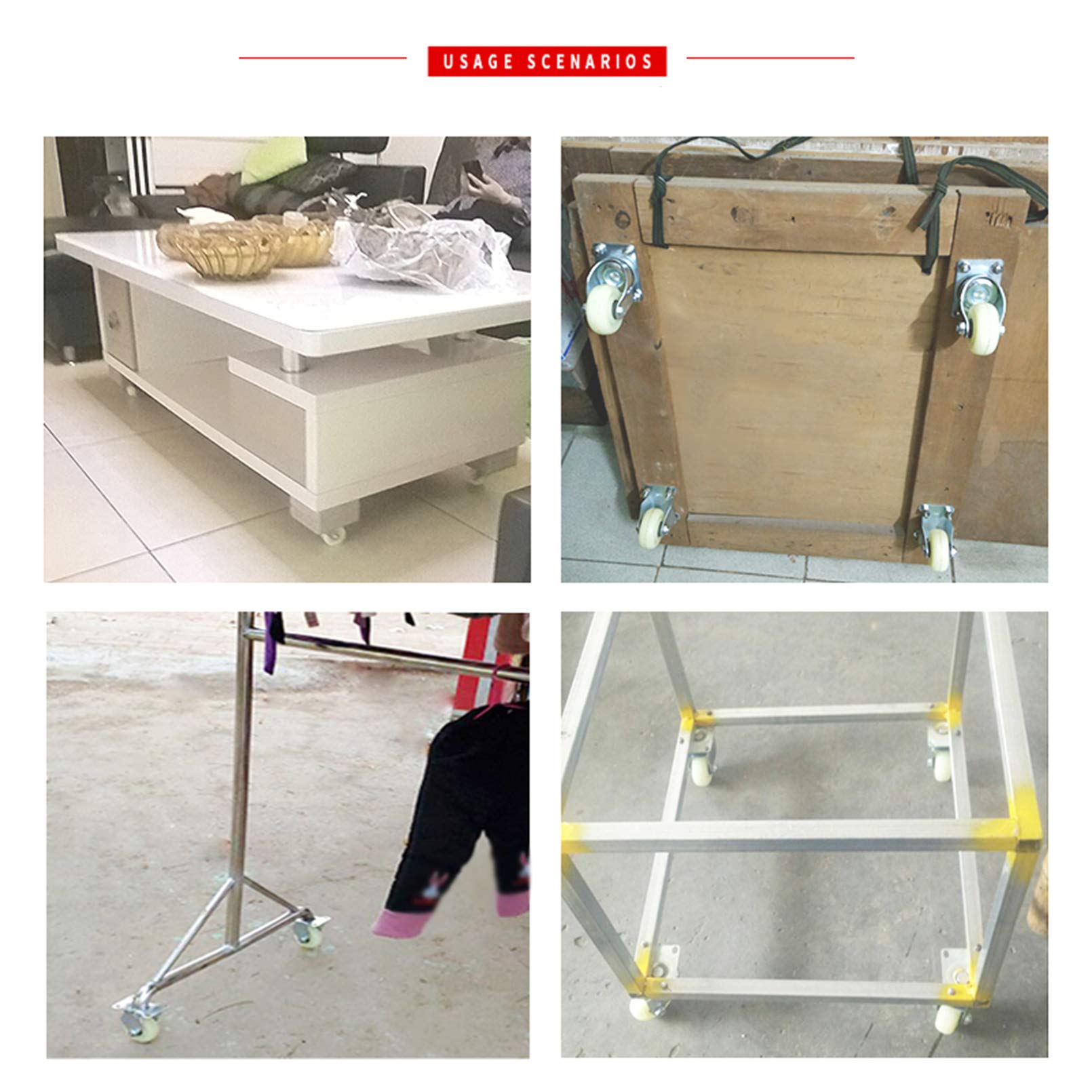 4 robuste Lenkrollen for Möbel, Tischwagen, Bett, Werkbank | 360-Grad-Oberplatte mit gebremsten Nylon-Möbelrollen, Tragfähigkeit 400 kg, leises Rollen(Standard+swivel,2.5in/63mm)