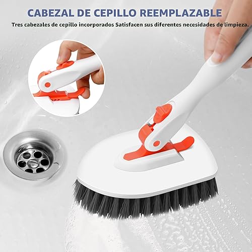 Miniatura 4 de SetSail Cepillo de limpieza de piso, 3 en 1 para azulejos con mango largo ajustable de 52 pulgadas, cepillo limpiador de ducha y 3 cabezales de
