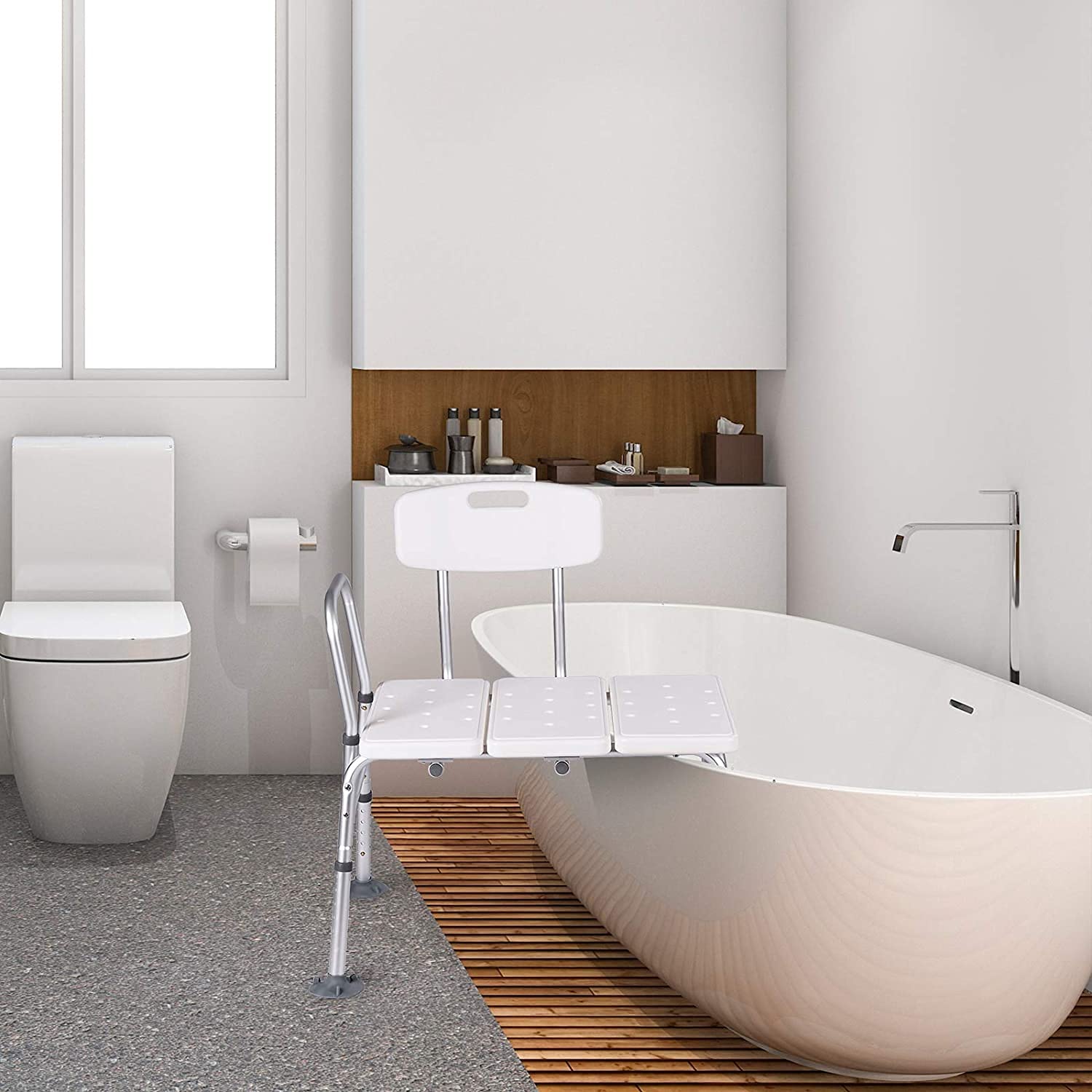 Taburete para bañera Taburete de Ducha Banco para bañera en Aluminio Asiento de bañera Antideslizante Regulable en Altura con reposabrazos para Personas Mayores