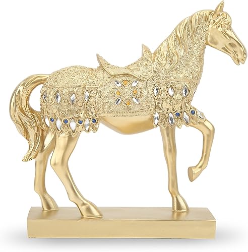Adornos de caballos de escritorio, decoración de caballos dorados, estatua de caballo caminante, arte animal, figuritas y estatua, adorno decorativo