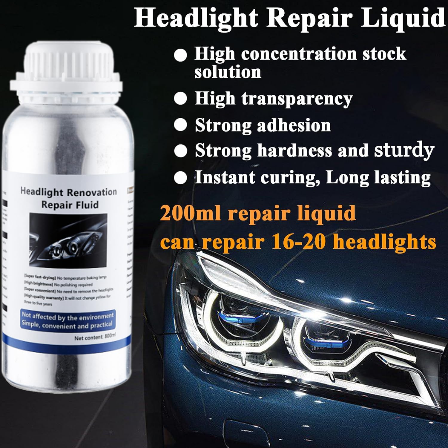 Liquide Rénovation Phares Voiture 800ml – Rénovateur Optiques Auto Anti Jaunissement, Polymère Réparation Phares Oxydés, Polish Phare Voiture Transparent (1 BOUTEILLE)