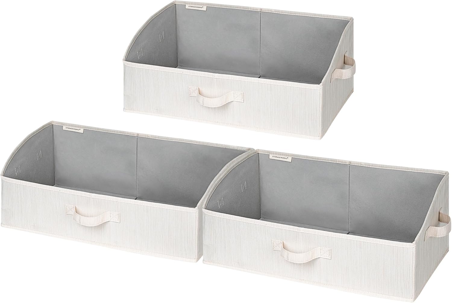 StorageWorks Closet Storage Bins, Trapezoid Organizer Box for Shelves, Fabric Clothes Bin, Foldable Organizing Baskets with Handles, Large, Mixing of Beige, White & Ivory, 3-Pack Mixing of Beige, White & Ivory Large