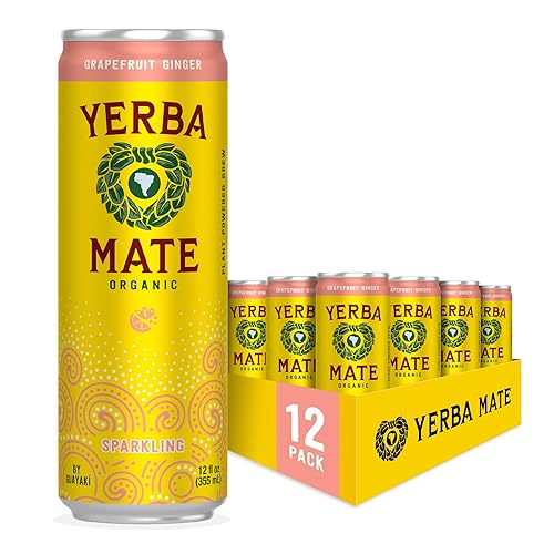 Guayaki Yerba Mate - Alternativa de bebida energética limpia y espumosa jengibre orgánico de pomelo latas de 12 onzas paquete de 12 calorías