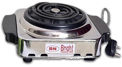 B.N. brights Small Round Mini G Coil 1000 Watt Electric Chrome Hot Plate CRC Seat Body ISI Mark Elements Induction Cook Top Gas Stove with Side Handle