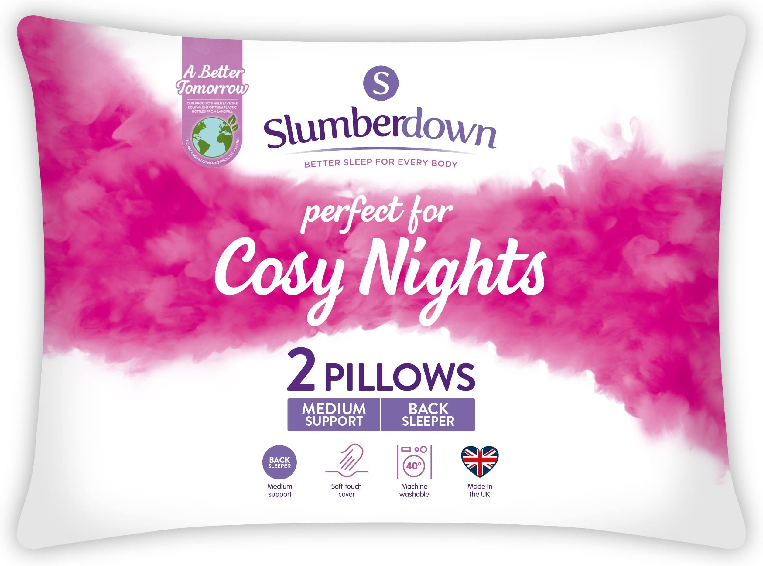 Slumberdown Pillows 2 Pack Super Support Firm Side Sleeper Bed