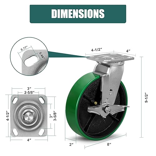 Miniatura 9 de Ruedas industriales resistentes de 5 x 2 pulgadas, rueda de hierro fundido de poliuretano (sin marcas), capacidad de 4000 libras por juego de 4 (2