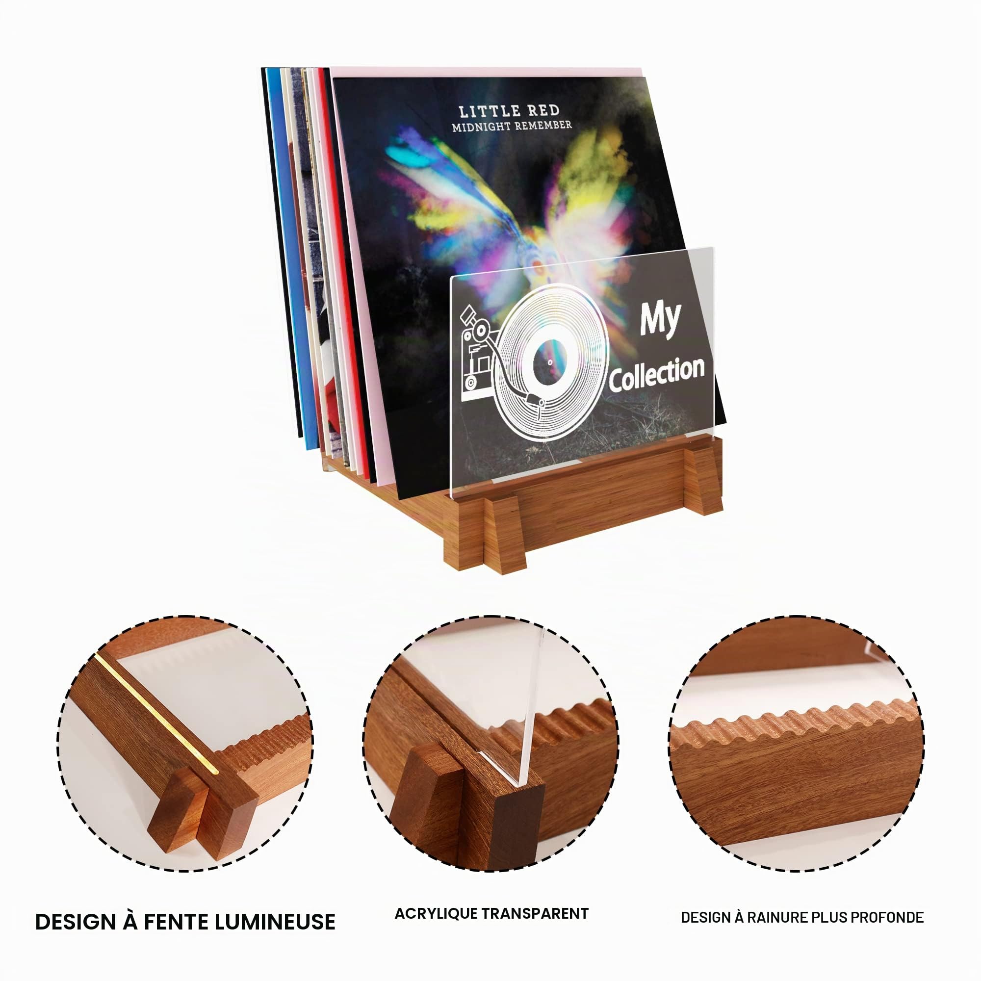 YuanDian Étagère de rangement pour disques vinyles en acrylique avec lumières blanches chaudes