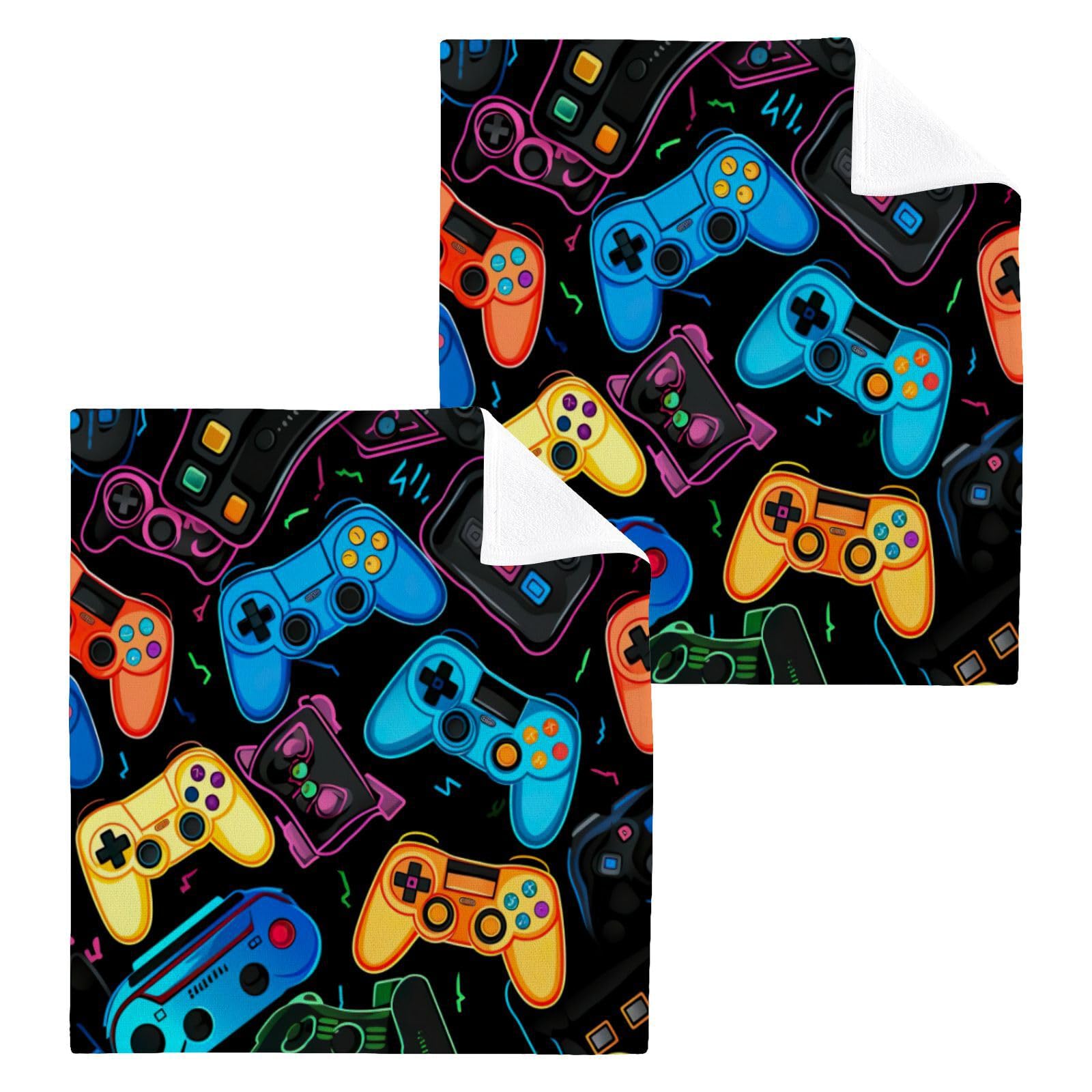 ATTX 2 Pack Colorful Video Game Controllers Washcloths – Soft Face Towels, Gym Towels, Hotel and Spa Quality, Reusable Pure Cotton Fingertip Towels#334
