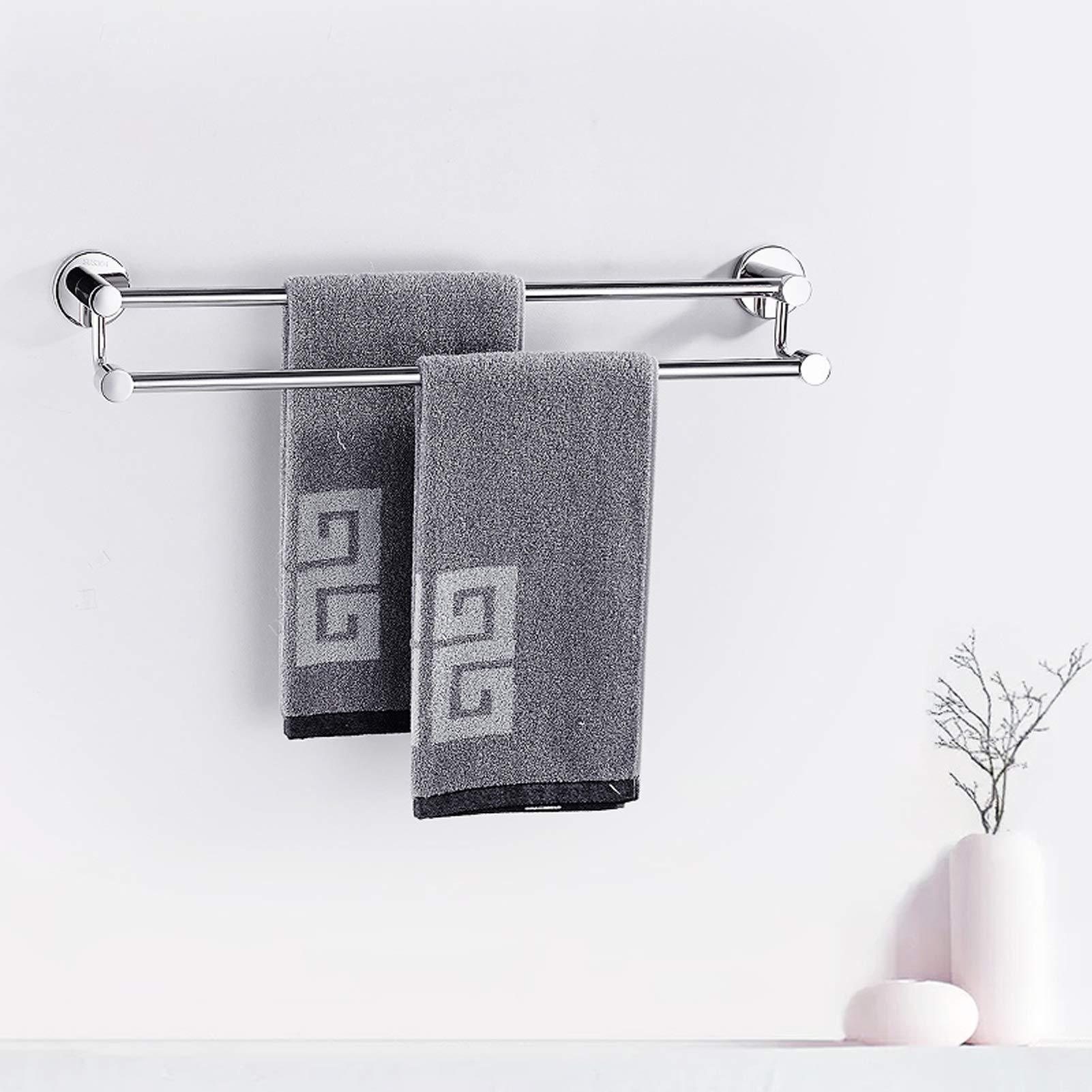 Barra de Toalla Doble de baño Sus 304 Barra de Toalla Plateada de Acero Inoxidable para baño Cocina, 40/50/60/70/80 cm (Tamaño: 50 cm)