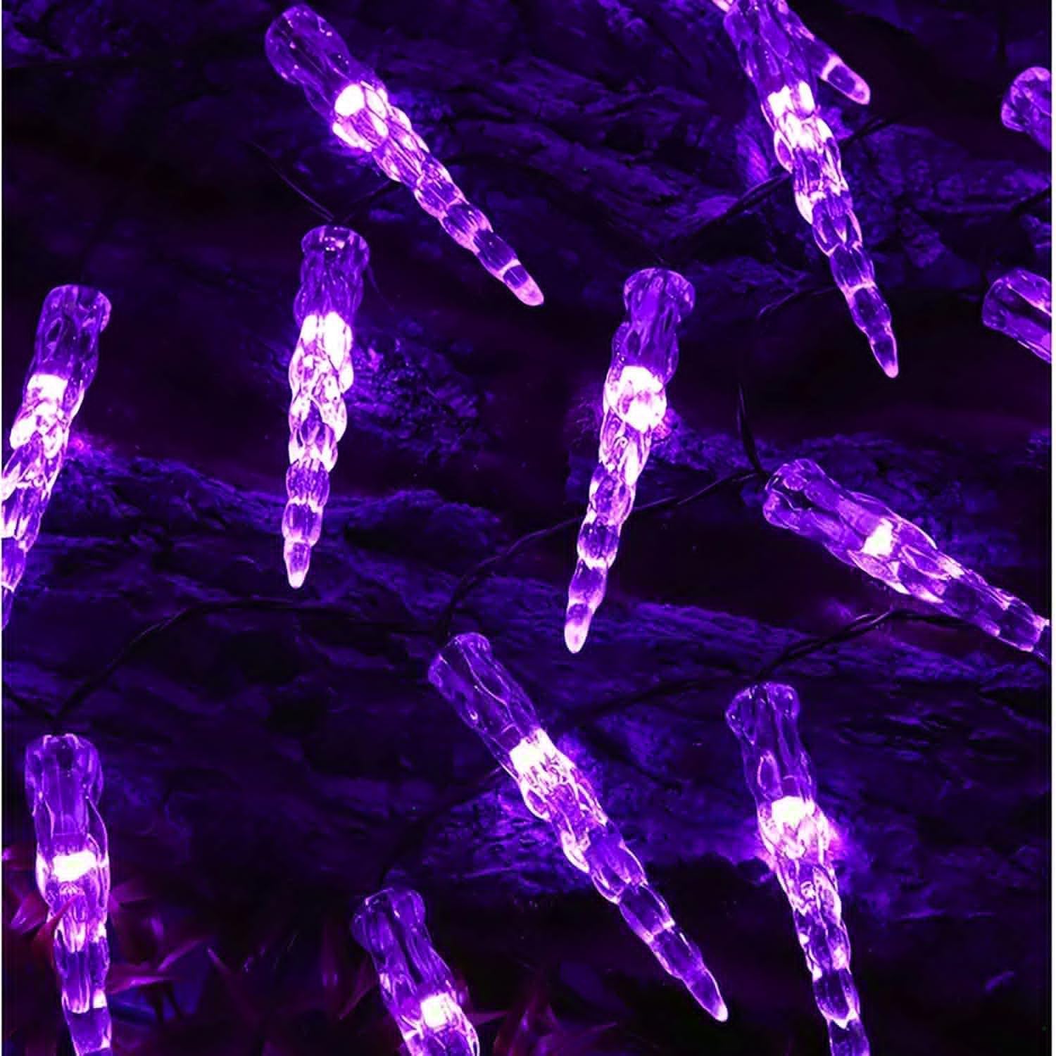 Luzes de hadas de hielo led, cortina de iluminación de hadas de hielo de plástico operada por batería de 10m 80LED para jardín césped boda vacaciones decoración de fiesta de interior (Púrpura)
