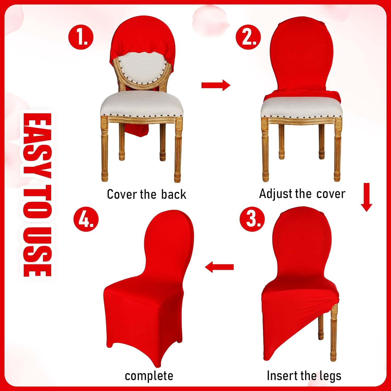 Moukeren 30 Pcs Wedding Chair Covers Spandex Folding Chair Covers Stretch Universal Polyester Fitted Seat Slipcovers for Wedding, Banquet, Celebration, Holidays, Dining Room, Living Room (Red)