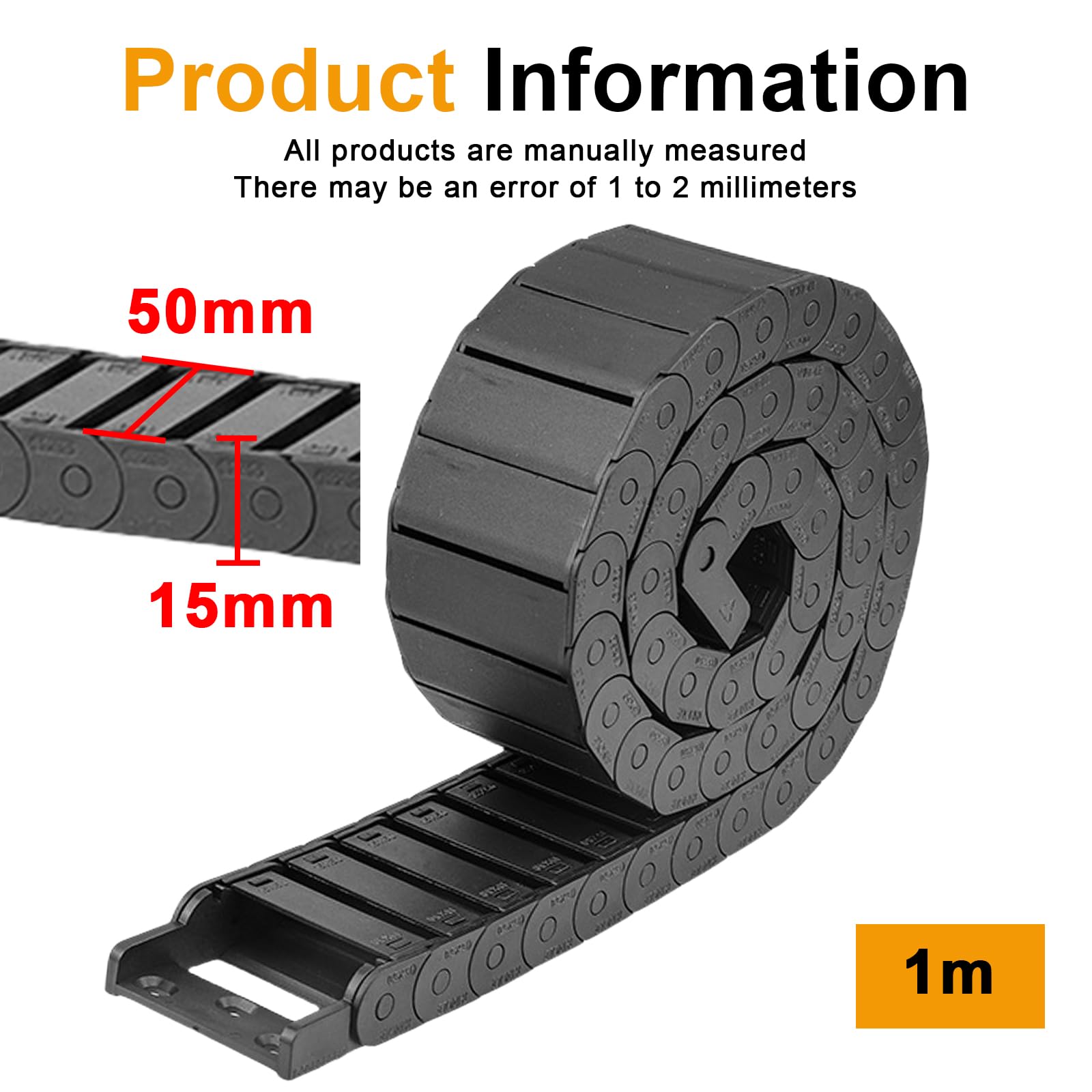 SPORWAY Cadena de arrastre de cable de 15 mm x 50 mm: cadena energética con destornillador, guía de cable para impresora 3D, máquinas herramientas CNC, brazo robótico