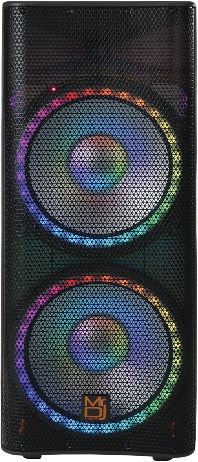 Mr. Dj PBX6500LED Prime Professional Dual 15” 3-Way Full-Range Powered/Active DJ PA Live Sound Loudspeaker