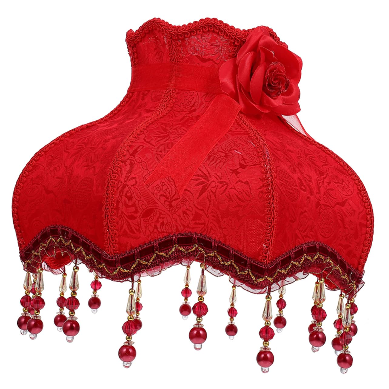 KONTONTY European Style Lampshade with Cloth and Iron Material, Softening Light and Eye Protection Features, Suitable for Recreational Corner and Study, Vintage Art Bead Lace Design Lamp