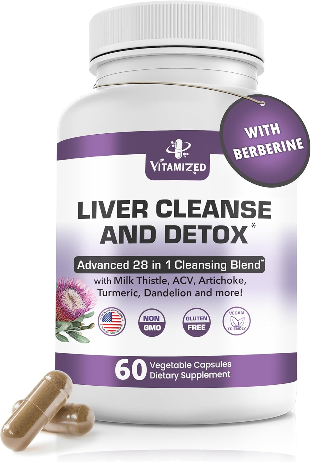 Liver Cleanse Detox & Repair Fatty Liver Supplements 28-in-1 Advanced Herbal Liver Health Supplement Formula – Milk Thistle Silymarin, Artichoke Extract, Dandelion & Apple Cider Vinegar – 60 Pills
