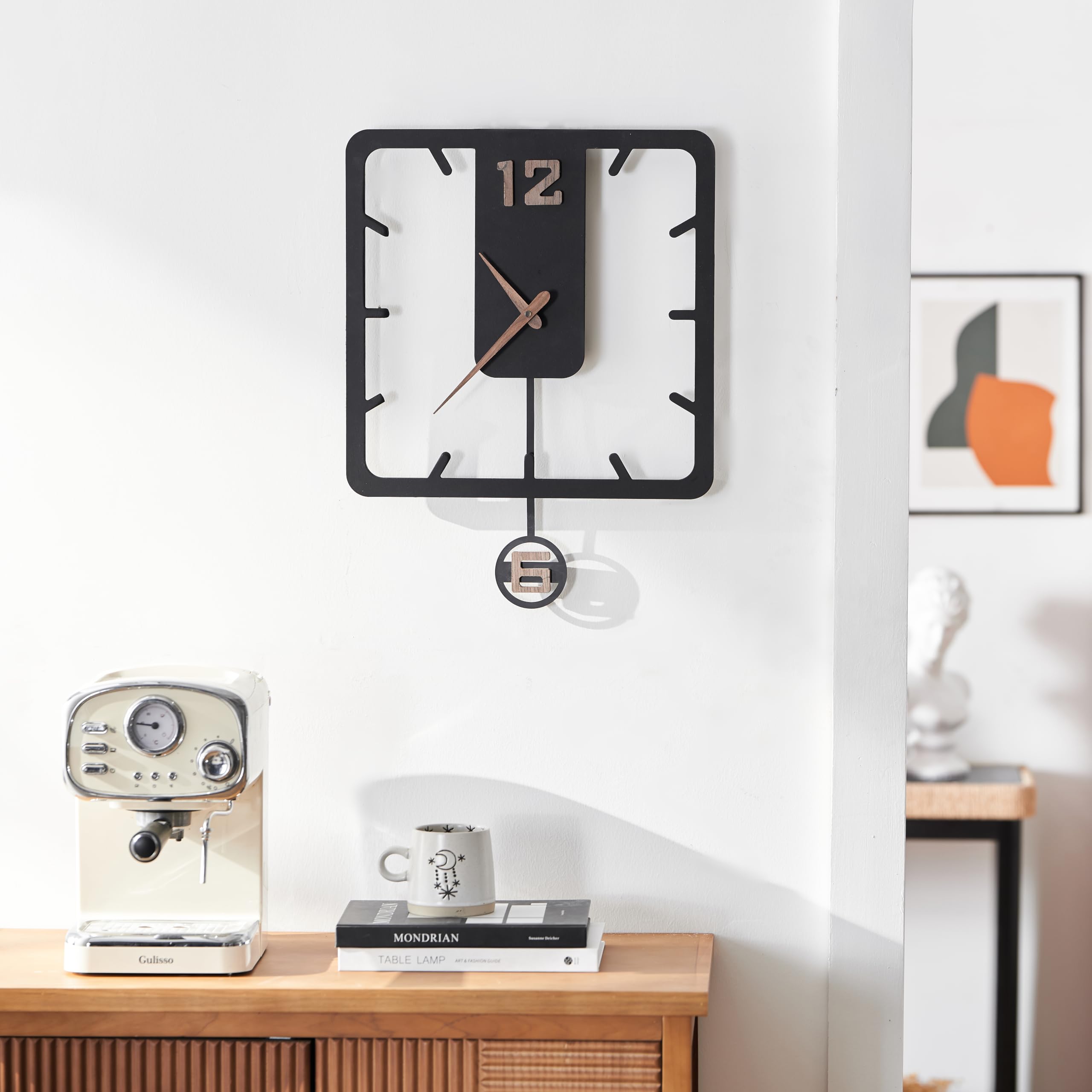 K&L Wall Art Große Pendeluhr Holz Wanduhr leise Holzwanduhr Vintage Holzuhr lautlos Uhrwerk ohne Tick-Geräusche