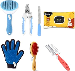 Foodie Puppies Grooming Kit for Dogs - (Grooming Bliss Kit - 6in1) | Nail Cutter, Oval Slicker, 2Side Comb, Massage Glove,... Price In India