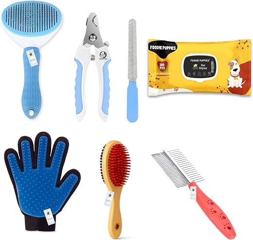 Foodie Puppies Grooming Kit for Dogs - (Grooming Bliss Kit - 6in1) | Nail Cutter, Oval Slicker, 2Side Comb, Massage Glove,...