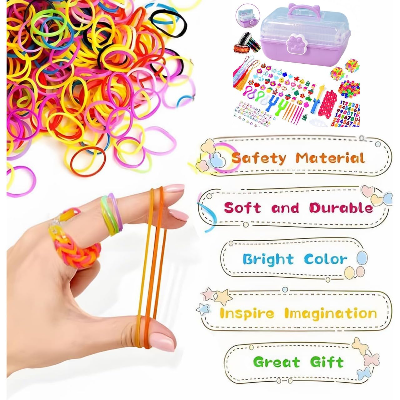 17000+ Loom Band Kit, 32 Vibrant Colors Loom Bands, Bracelet Making Set including Charms, Tools & 3-Layer Storage Box - Image 4