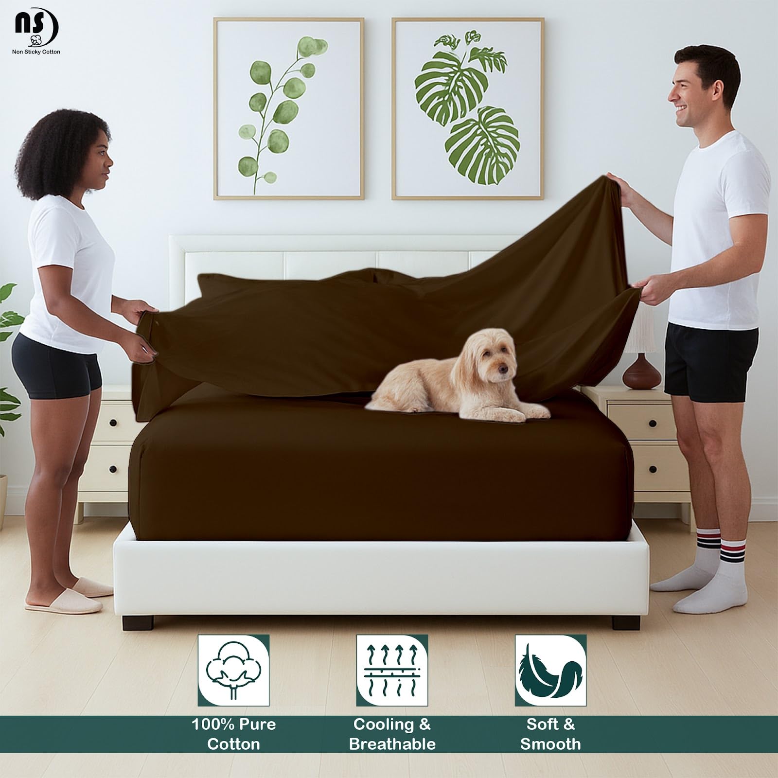 NON Sticky cotton Premium 6 Piece Egyptian Cotton Fitted Queen Sheet Set, Hotel Quality Soft Breathable Bedding Sheets, 16