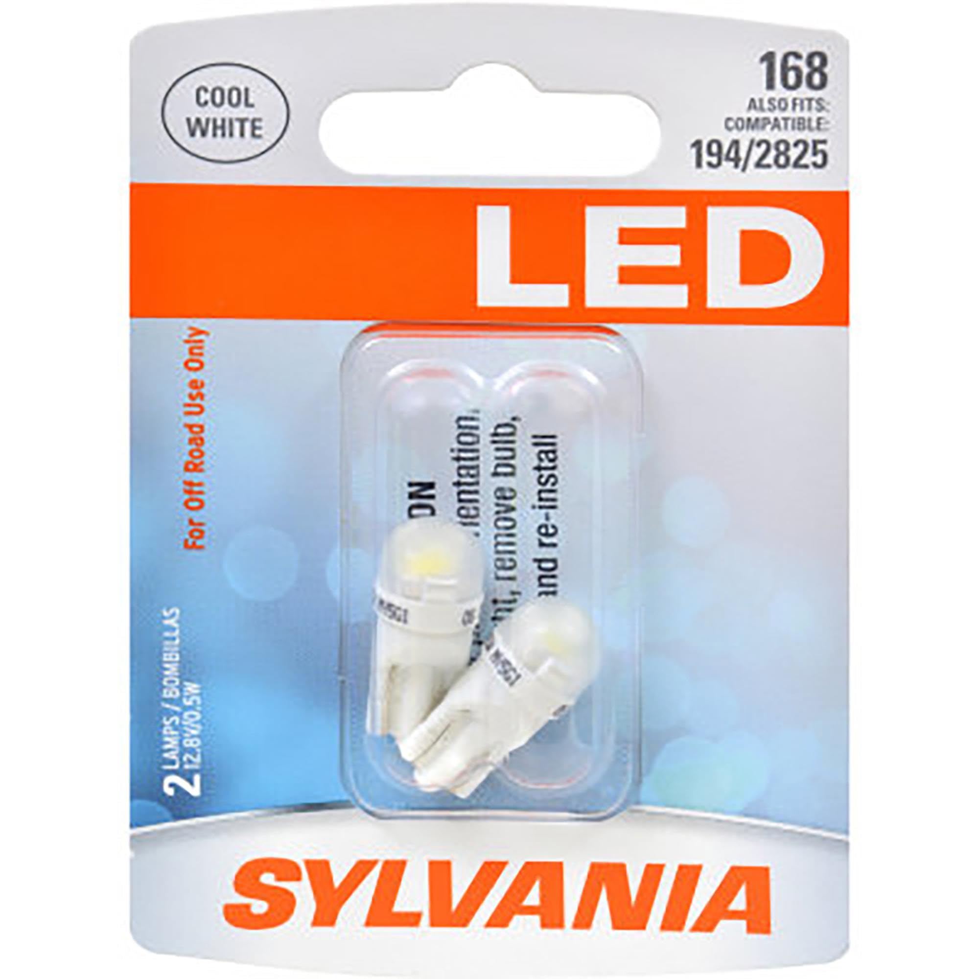 SYLVANIA - 168 T10 W5W LED White Mini Bulb - Bright LED Bulb, Ideal for Interior Lighting - Map, Dome, Cargo and License Plate (Contains 2 Bulbs)