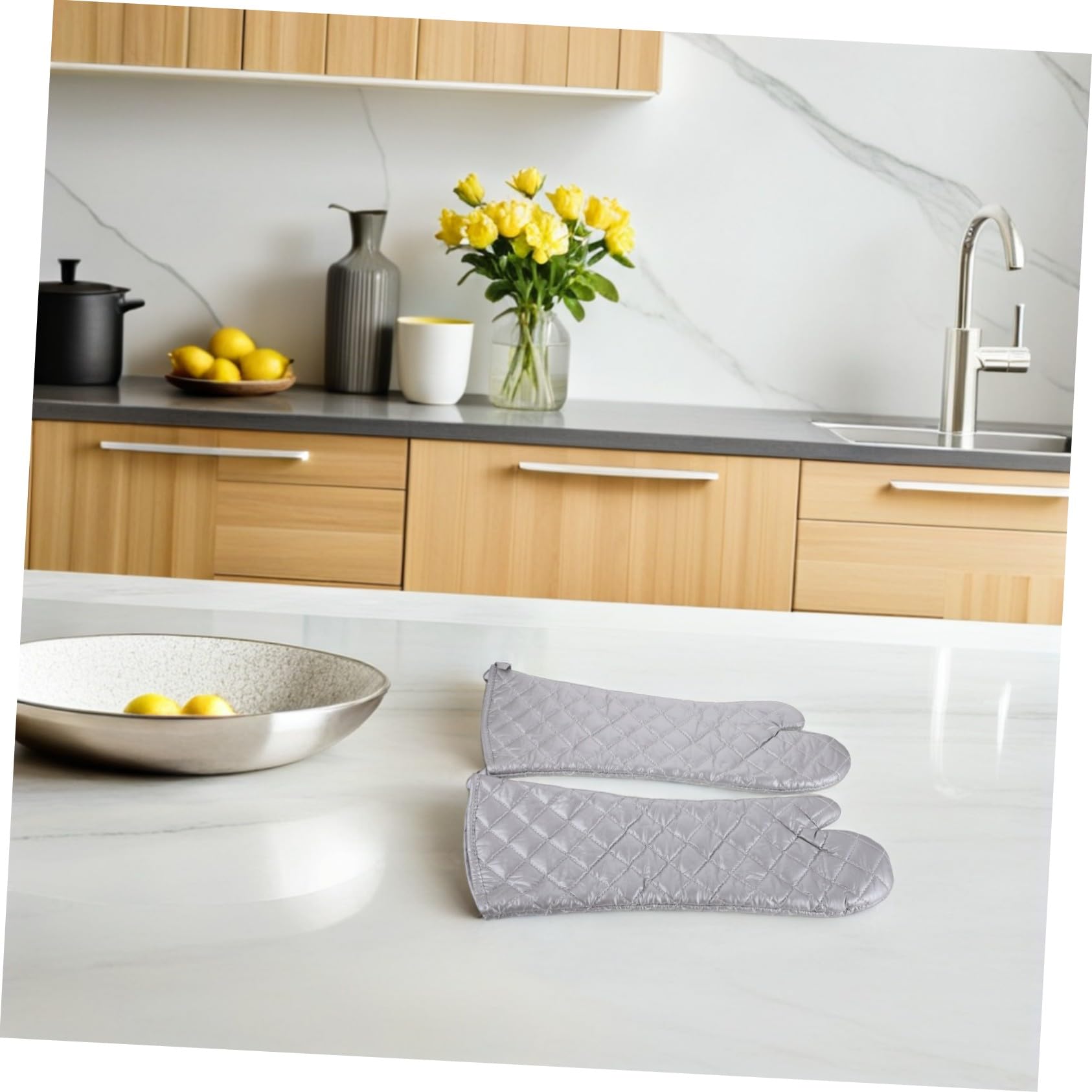 Guantes Resistentes al Calor para Cocina y Barbacoa Manoplas Largas con Aislamiento Térmico Avanzado Diseño Flexible y Antideslizante de Unidades Plateadas para Hornear y Asar