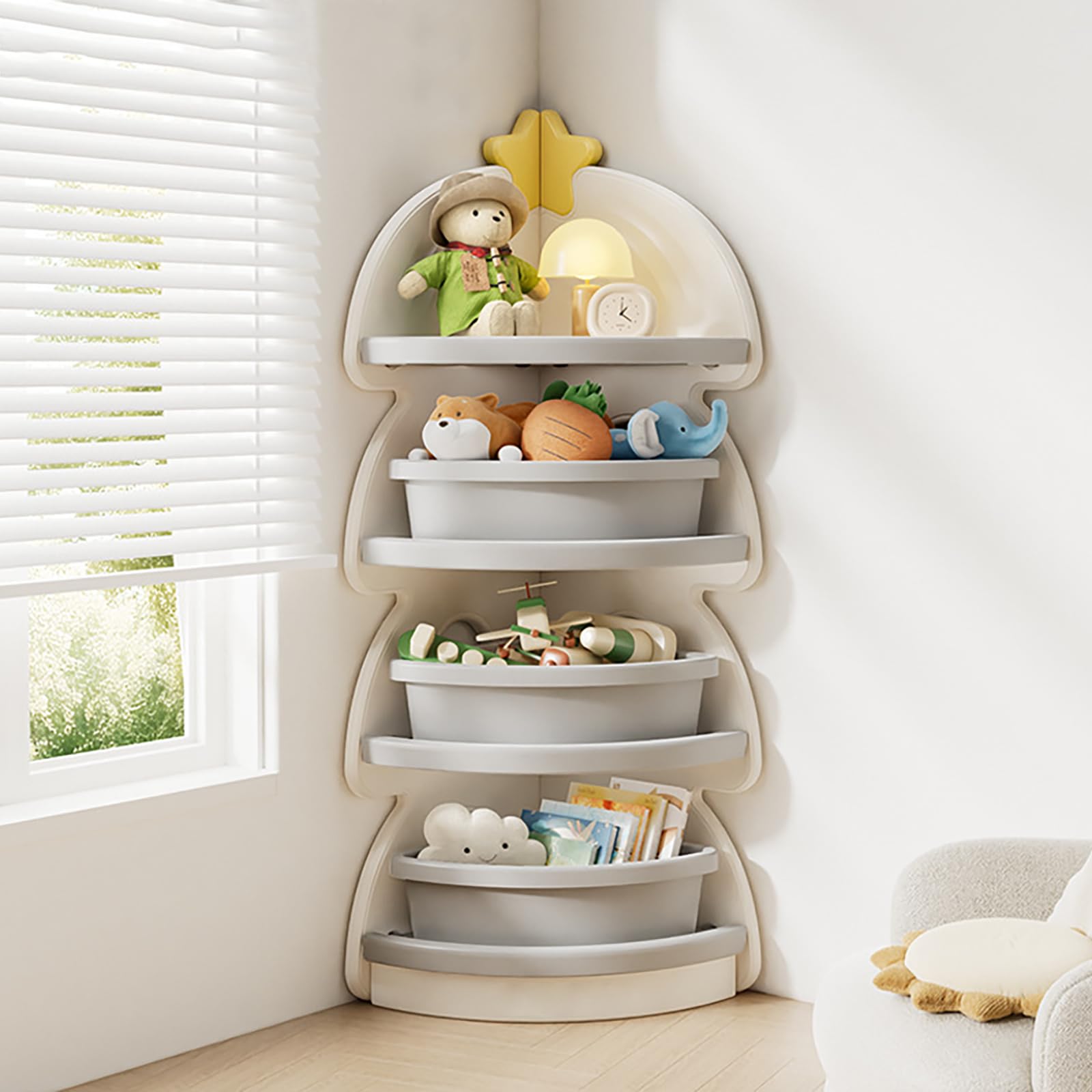 JSLJDM Kinderregal, Spielzeugregal, herausnehmbaren Aufbewahrungsboxen,Eckspind,Großes Fassungsvermögen,Regal Kinderzimmer Spielzimmer, Kinderregal White 55x120cm (with Storage Box)