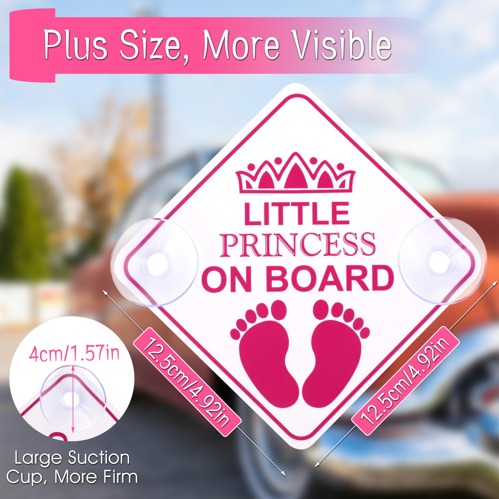 cobee Calcomanías de advertencia de seguridad para automóvil, 2 piezas de 5 x 5 pulgadas, calcomanías de princesa pequeña a bordo, extraíbles e impermeables, accesorios con doble ventosa para