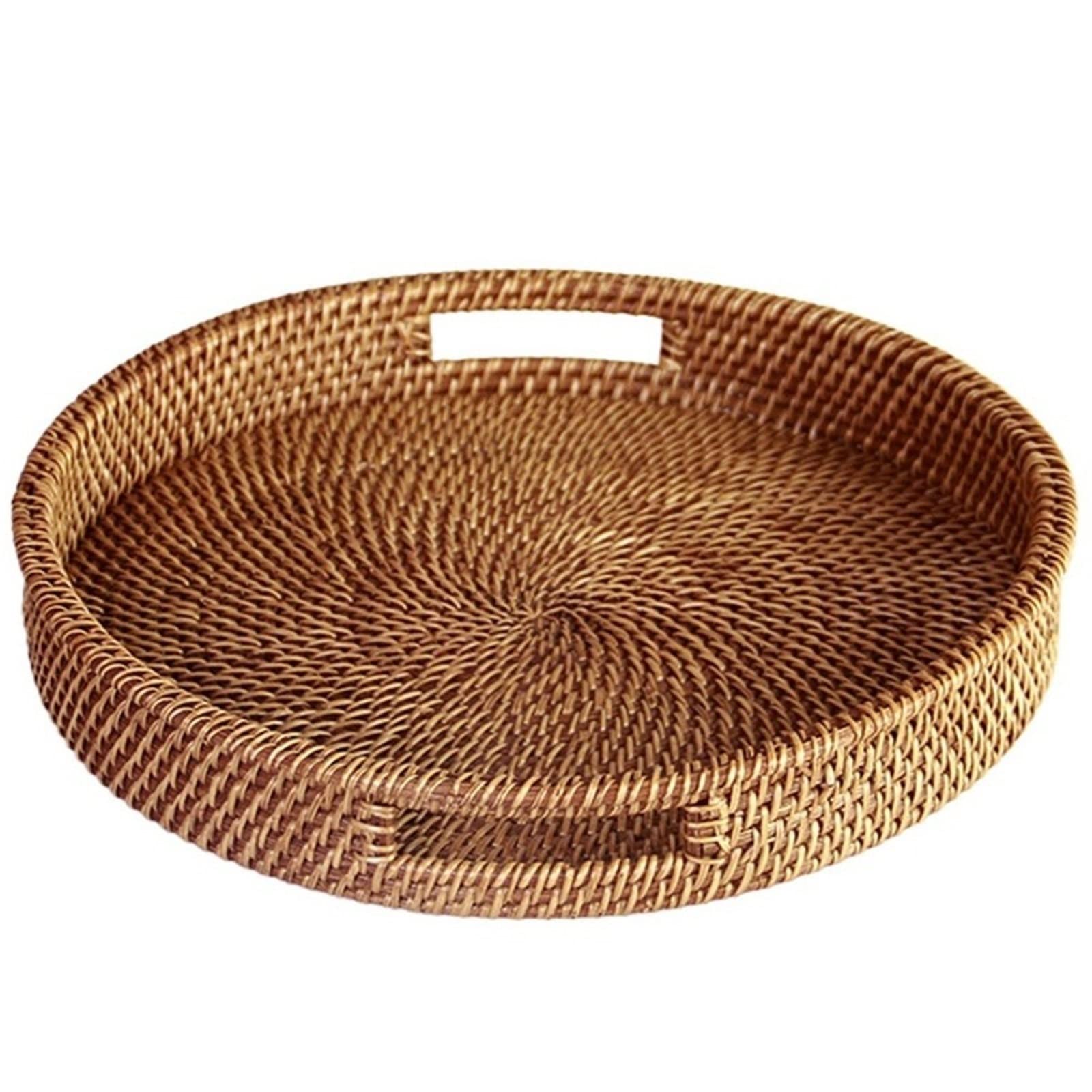 JINGYAN Breakfast Trays Round Rattan Tray, With Home Decor For Breakfast And Coffee Tables,Fruit Basket