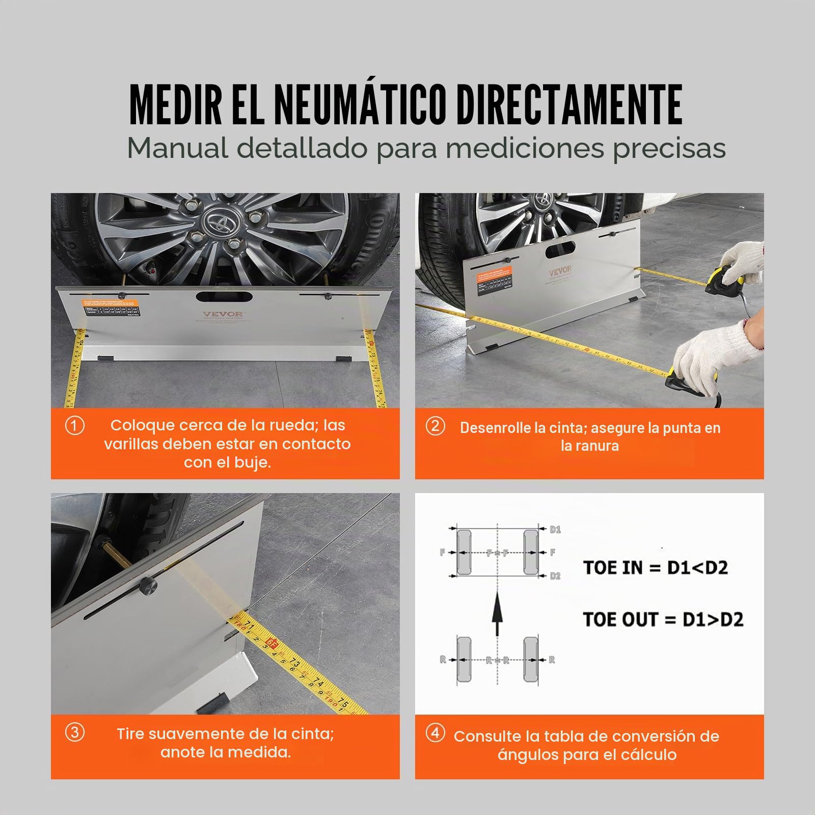 VEVOR Herramienta de alineación de Ruedas, Paquete de 2 Placas de Herramienta de alineación, Placa de Herramienta de medición de ángulo de Punta de Acero Inoxidable, 4 Varillas de alineación