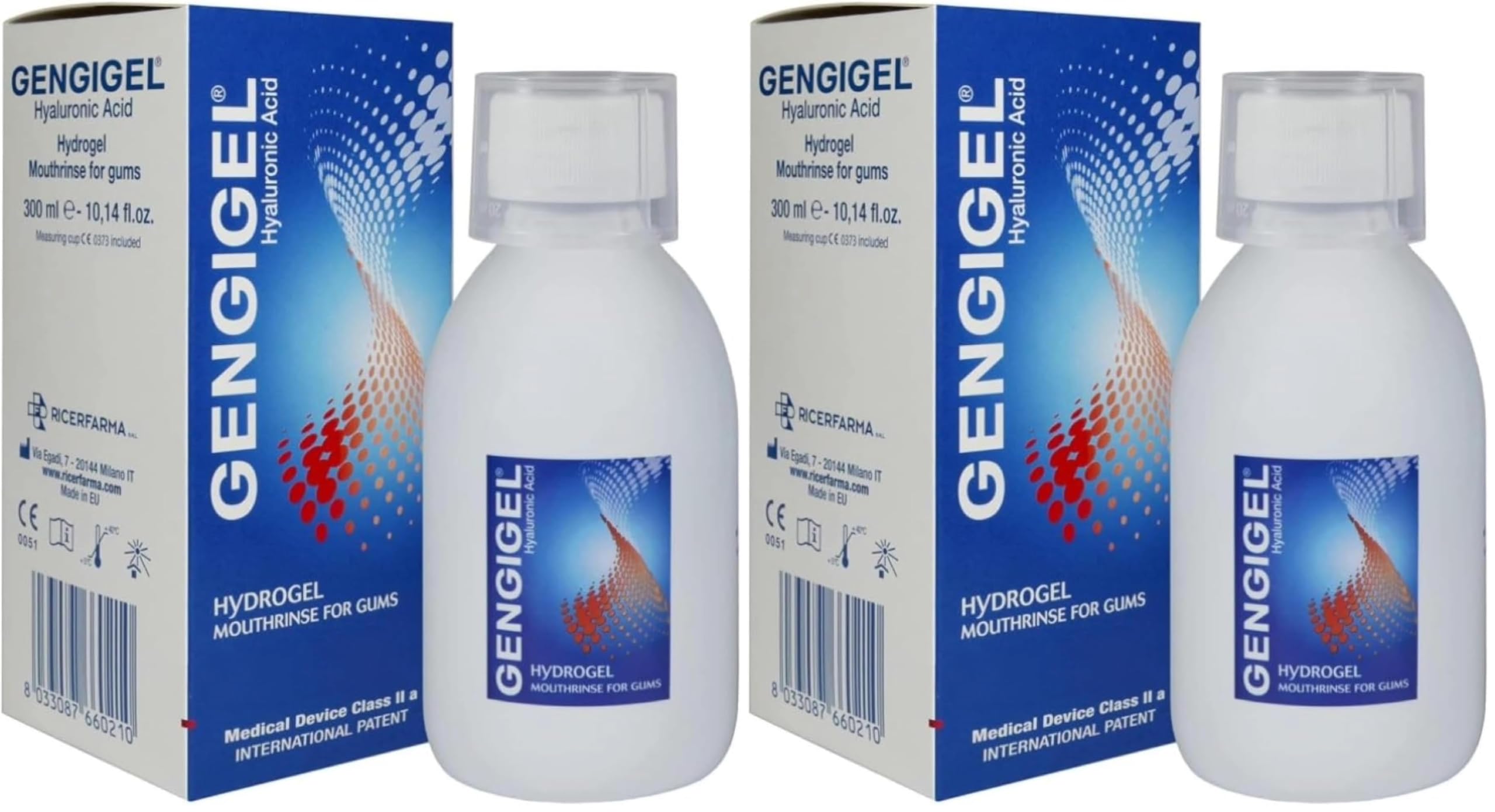 Gengigel Hyaluronic Acid Mouthrinse (300 ml), Oral Care Solution for Gum Health, Reduces Discomfort, Helps Relieve Gum Recession &amp; Gingivitis, No Alcohol or SLS, Vegan &amp; Kosher (Pack of 2)