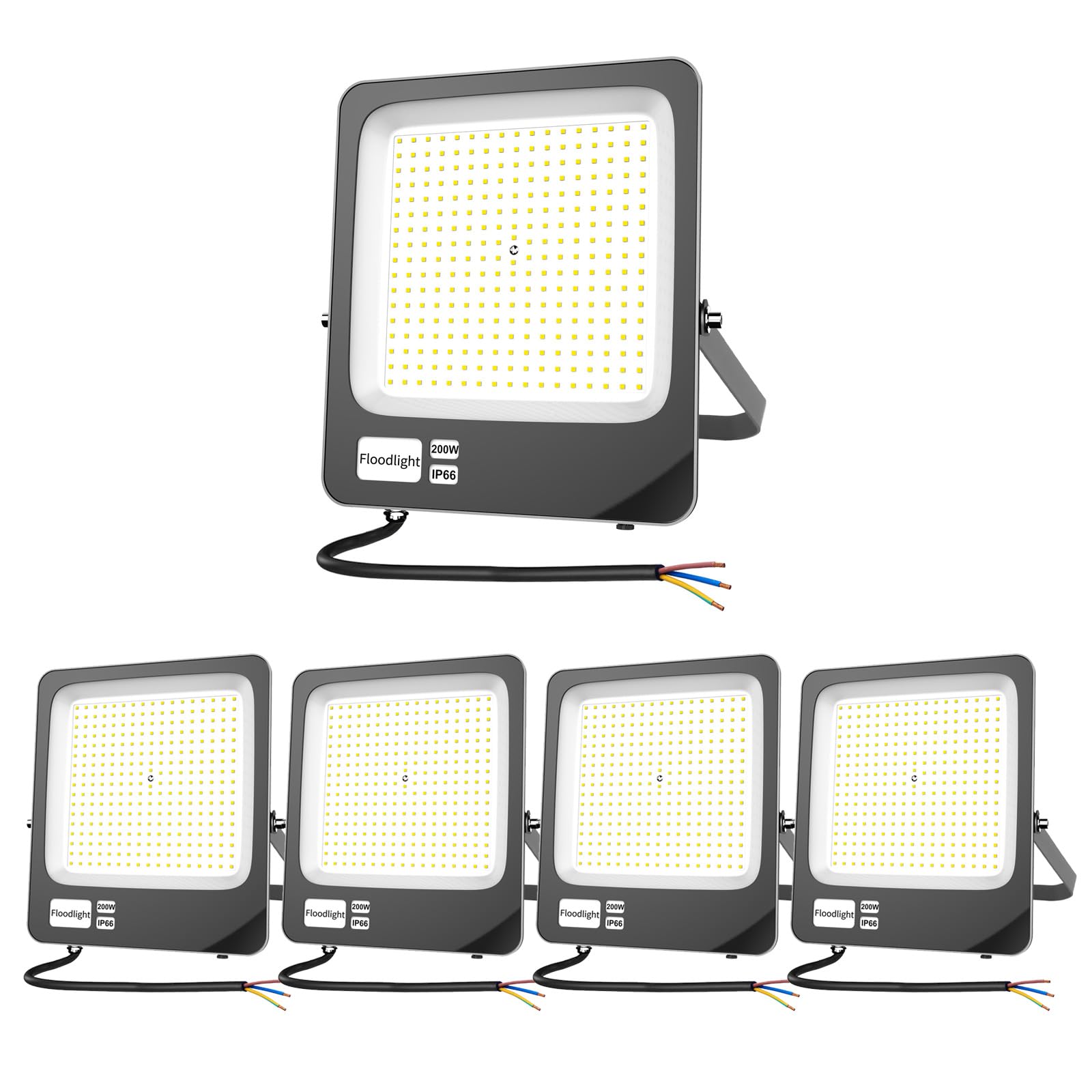 Fosingut 200W LED Floodlight Outdoor,Super Bright Safety Light,IP66 Waterproof Wall Light Work Lighting,Warm White Spot Lights Outside for Garage,Garden,Backyard,Warehouse,Patio,Billboard,Balcon-5PCS — image 1