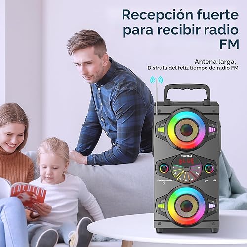 Miniatura 6 de Altavoces Bluetooth, altavoz Bluetooth inalámbrico portátil de 60 W, para fiestas en casa, para exteriores, con subwoofer, radio FM, luces LED