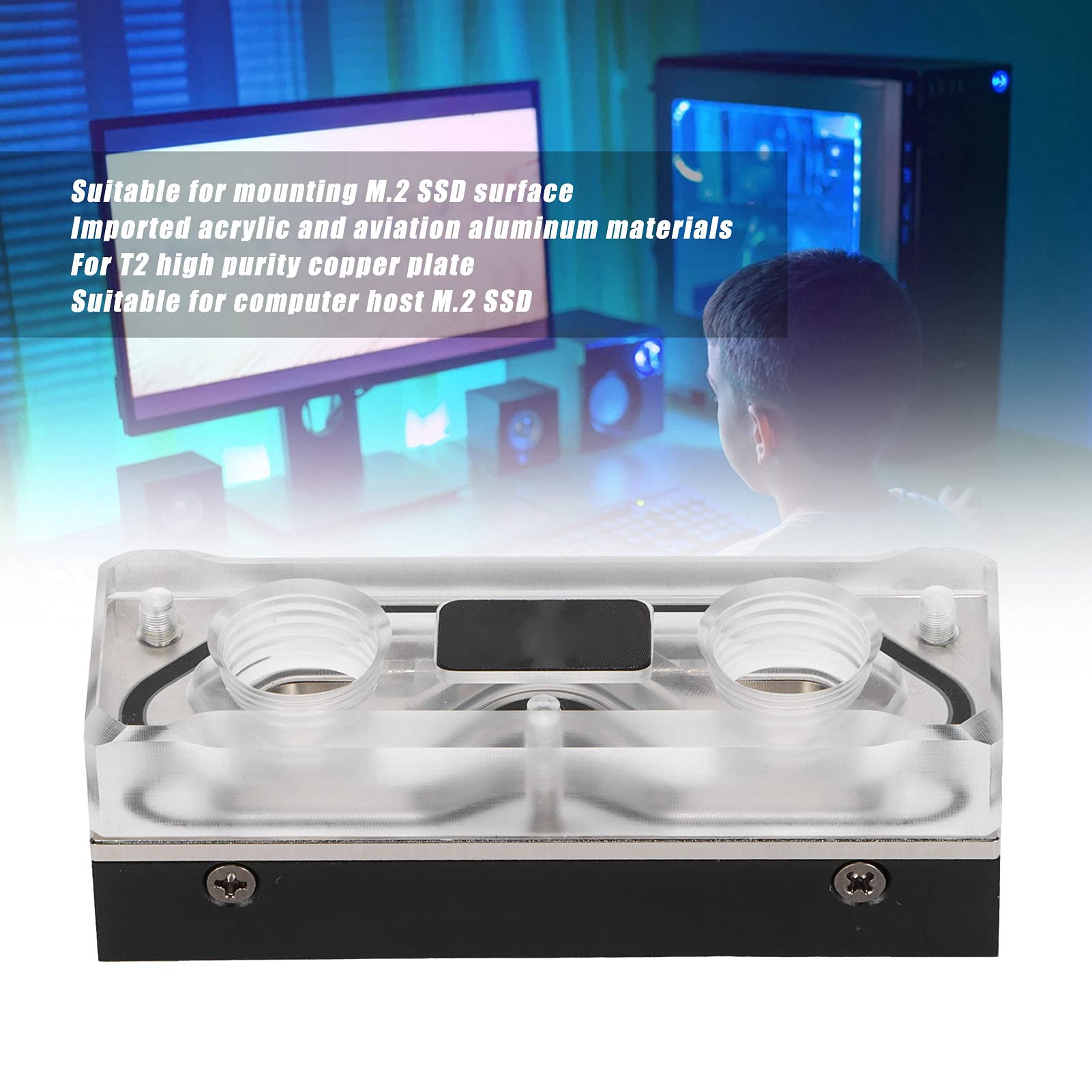 M.2 NVME SSD Water Block, dissipatore di calore in alluminio con raffreddamento ad acqua G1/4" con pad termico in silicone per di raffreddamento personalizzato per PC