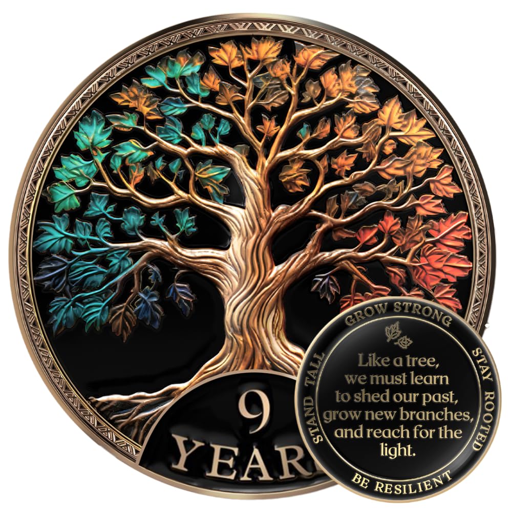 MilestoneMint 9 Year Sobriety Coin, Tree of Life, AA Coins and Medallions