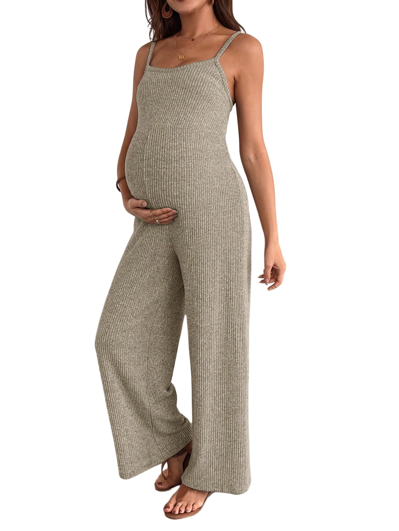 SweatyRocks Damen Jumpsuit für Schwangere Spaghettiträger Strick Overall Weite Partysuit Sommer Romper Hoseanzug Schwangerschafts Outfits