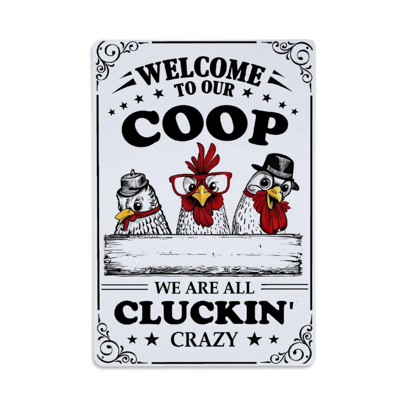 Jdfenggu Vintage Welcome To Our Coop Cluckin Crazy Retro Metal Tin Sign, Metal Poster For Bar, Home, Man Cave, Kitchen, Laundry Room Art Decor 8X12 Inch