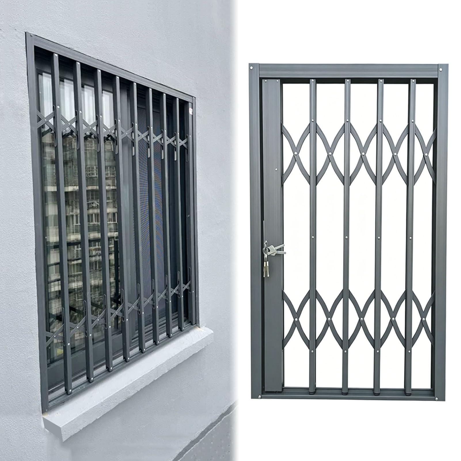 Rejas para Ventanas Exteriores Protector de Seguridad Plegable para Ventanas para Niños Gatos Mascotas, Rejas de Seguridad para Ventanas y Puertas de Entrada que Evitan | 55x90cm/22x35in